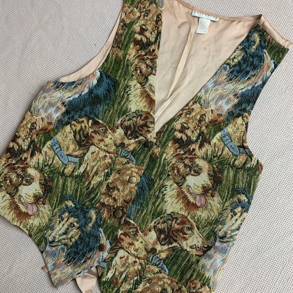 Partners‎ II Vintage 90s Dog Tapestry Vest Multicolor Cotton Blend Size 1X